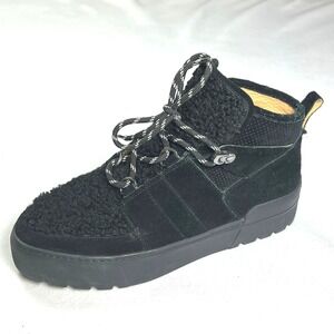 J/Slides High Top Sneakers Womens 9 Black Suede Faux Shearling Platform Hiking